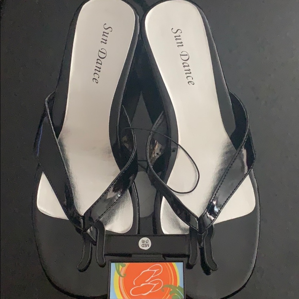 FREE w/purchase Sun Dance Shiny Black Cork Wedge Sandal